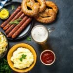 Oktoberfest food - sausage, beer and bretzel